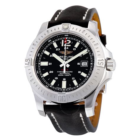 breitling colt auto black dial leather tang|Breitling Colt Automatic Black Dial Leather Men's .